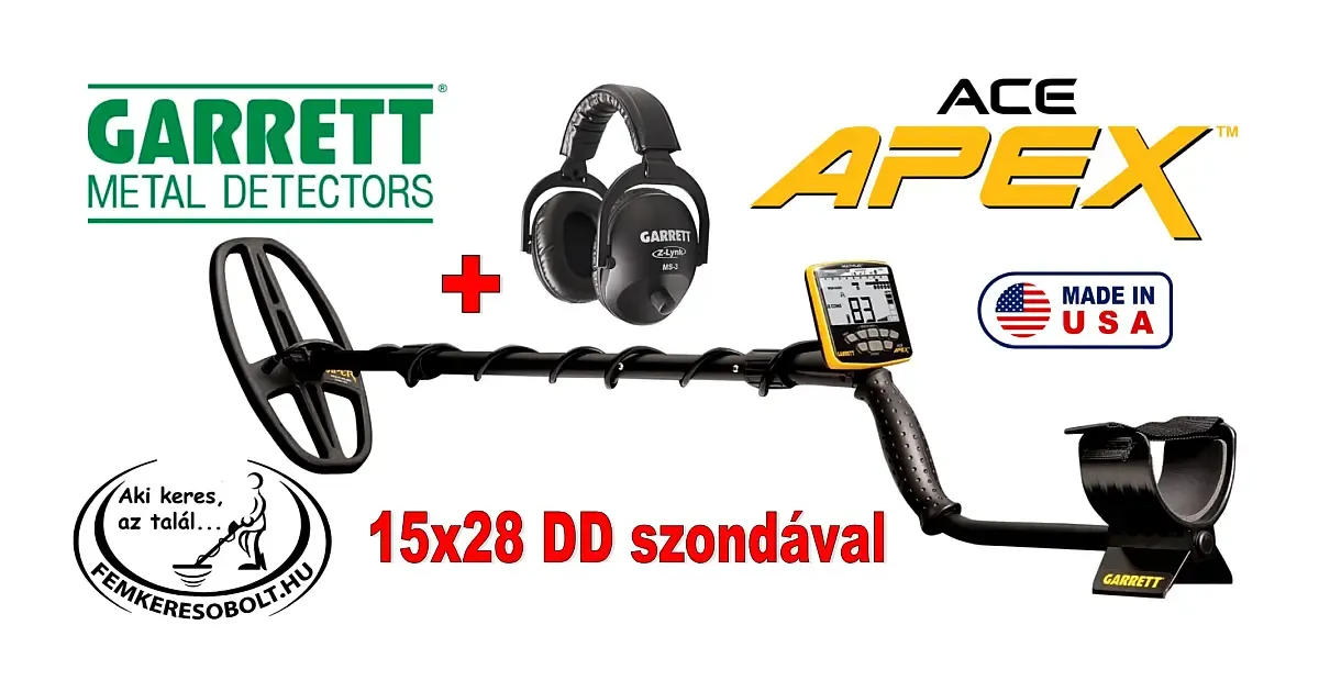 Garrett Ace Apex 15x28 cm-es DD szonda +WHP